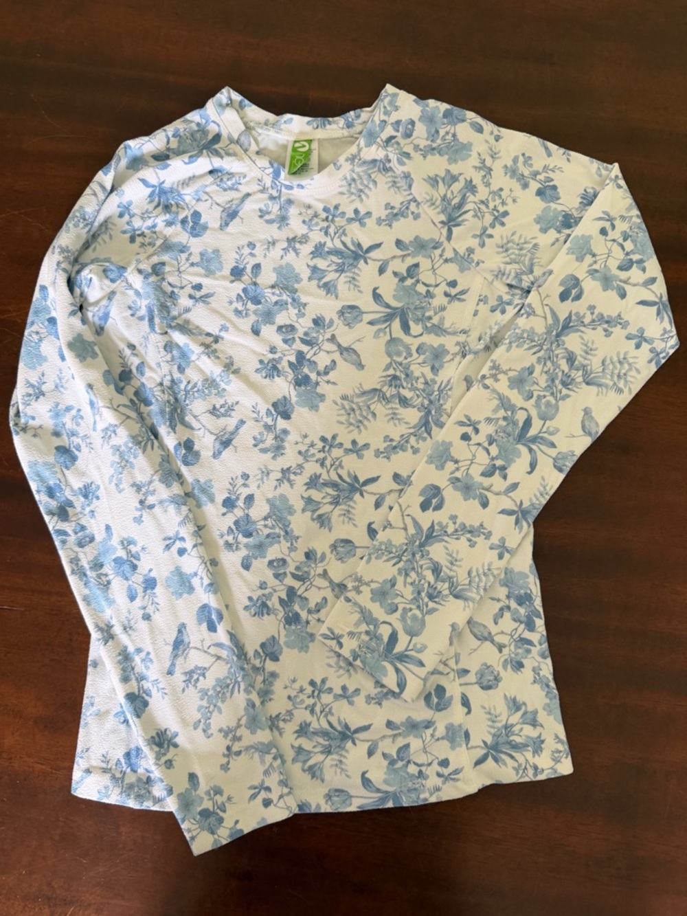 Women's Blue Floral Crewneck Long Sleeve Blouse